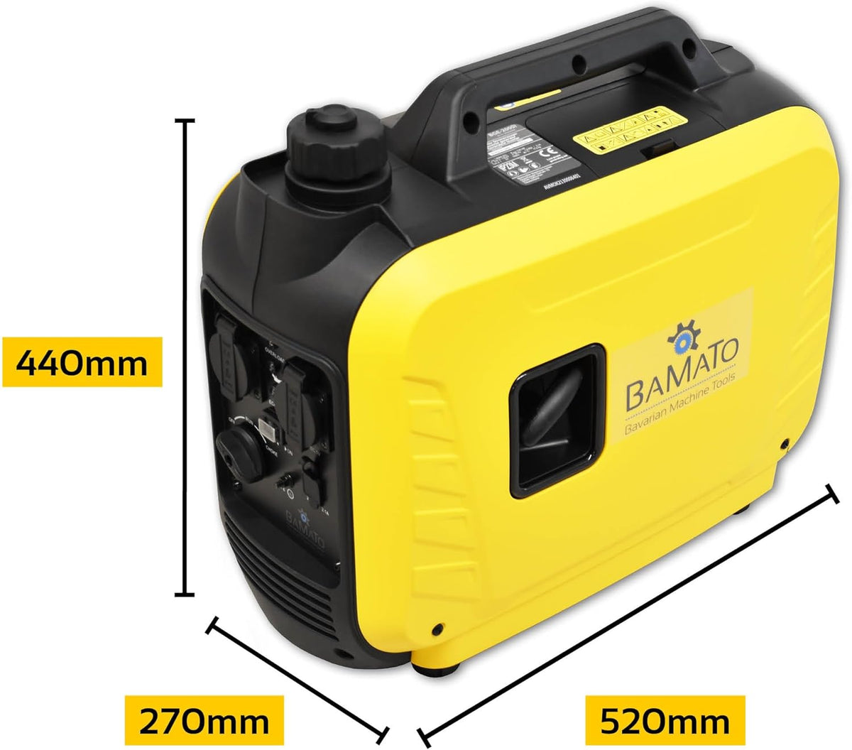 BAMATO BGE-2000I Inverter stroomgenerator | 2000 Watt | Inverter-technologie | 64,1 dB(A) | twee 230 V wisselstroomstopcontacten en twee 2,1 A snel ladende USB-poorten