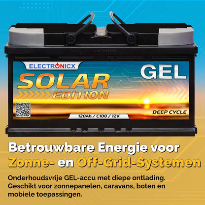 Electronicx GEL Zonnebatterij 120Ah 12V – Deep Cycle huishoudaccu, 120 Ah 12 Volt zonne-accu voor eilandinstallaties, camper, boot, fotovoltaïsch, cyclisch vast, afmetingen: 353×175×190 mm