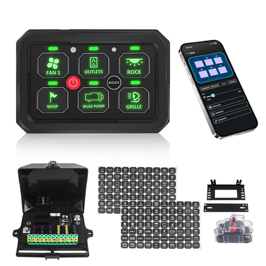 Chelhead 6 versnellingen bedieningspaneel 12 V Bluetooth, multifunctionele mariene afstandsbediening, IP65 waterdicht, relaissysteem, controlelampje, 60 A automatische dimbare lichtbalk