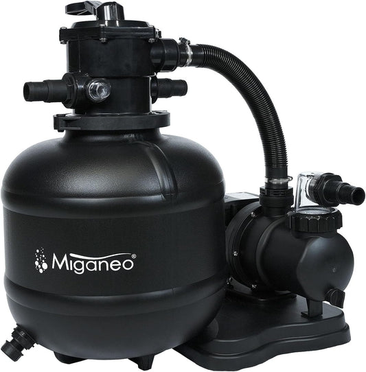 Miganeo Dynamic 10000 Pro zandfilter, zwart, 10.000 l/u, filtersysteem voor zwembaden, ketel 370 mm, zelfzuigmond