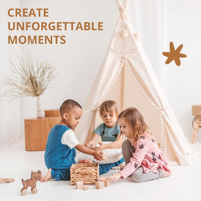 MINICAMP Originele tipi-tent voor kinderen, handgemaakt natuurlijk canvas en houten speelhuis voor kinderen en peuters, indoor logeerpartijtje speeltent voor meisjes en jongens, extra stabiele