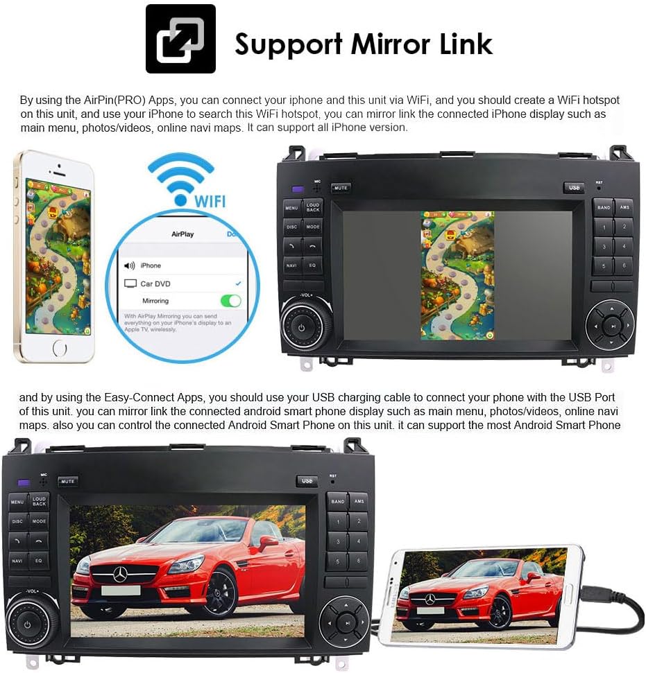 Carplay-navigatiesysteem voor Android 7 inch vervangend display voor Mercedes Benz A-klasse W169 A150/A160/A170/A180/A200/B-klasse W245/V W639 W447/Vito/Viano/W906 Sprinter