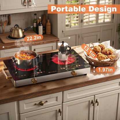 Keramische kookplaat 2 platen, zelfvoorzienend kookplaat met knoppen, dubbele zone, 56 cm, 220-240 V