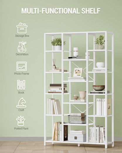 Hzuaneri Bookcase, 6 Tier Standing Shelf, 15 Shelves, Adjustable Open Shelves, for Living Room, Office, Bedroom, 30 x 100 x 170 cm, White, BC15013W