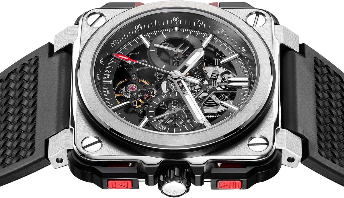 FEICE Hoekse Herenhorloge Mechanische Automatische Herenhorloge Saffierglas Skelet Wijzerplaat Waterdicht tot 10 ATM - FM507