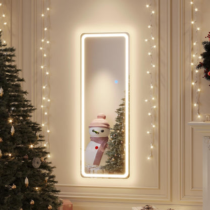 Staande Spiegel LED 160 x 50 cm, Lange Spiegel met Verlichting, Grote LED Wandspiegel, Volledige Lengte Passpiegel met Standaard, Vrijstaande Vloerspiegel voor Woonkamer Hal (Wit)