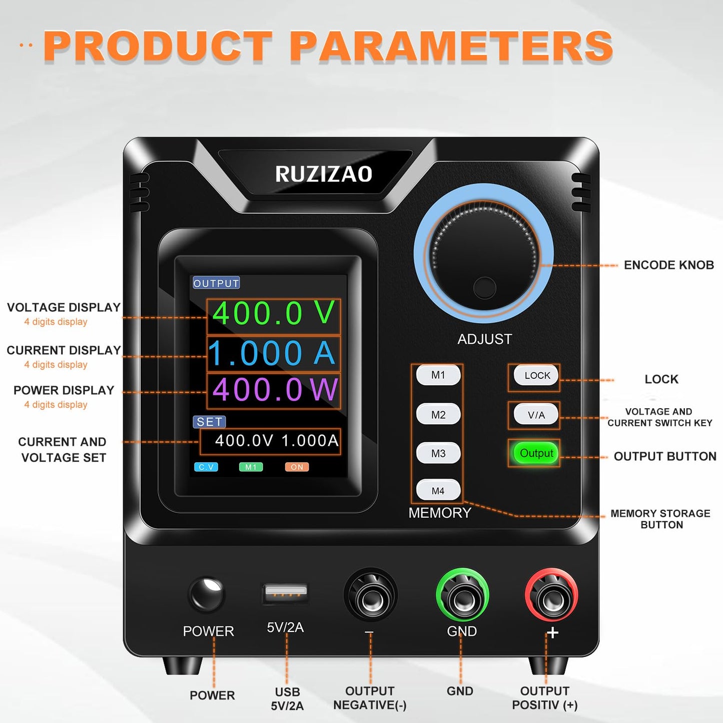 Laboratoriumvoeding – Hoogspanningslaboratoriumvoeding – DC Regelbare Voeding – Instelbare Laboratoriumvoeding – Omschakelbare Voeding – 0-400V 0-1A – 4-Cijferig LED-Kleurendisplay