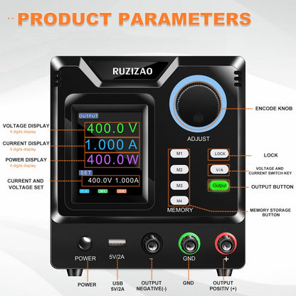 Laboratoriumvoeding – Hoogspanningslaboratoriumvoeding – DC Regelbare Voeding – Instelbare Laboratoriumvoeding – Omschakelbare Voeding – 0-400V 0-1A – 4-Cijferig LED-Kleurendisplay