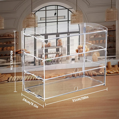 Acryl gebak vitrine – Taartvitrine, gebaksvitrine, displayvitrine, toonbankvitrine – 3 lagen – Doorzichtig acryl, beschermt tegen vocht en stof