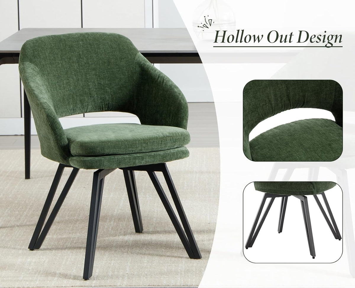 chairus Swivel Dining Chairs Set of 2 Chenille Fabric Kitchen Chairs Upholstered Dining Chair Dining Chair (Green) - QUORE