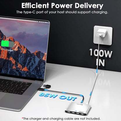 WAVLINK USB 3.0/C naar Quad HDMI Splitter Extended Display voor vier monitoren met 85W PD, Displaylink Adapter 4 HDMI 4K @60Hz voor Mac M1/M2/M3/M4 of Windows 10/11
