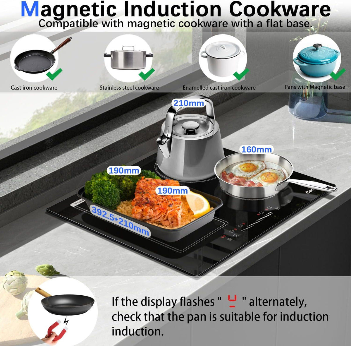 Inductiekookplaat, 4 platen met stekker, zelfvoorzienende kookplaat, inbouw 59 cm, 3500 W, combizone voor grill, slider-touch-bediening, zwart keramisch glasplaat, 220 V, 50 Hz, 16 A