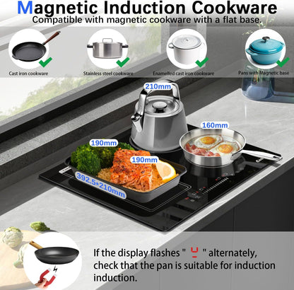 Inductiekookplaat, 4 platen met stekker, zelfvoorzienende kookplaat, inbouw 59 cm, 3500 W, combizone voor grill, slider-touch-bediening, zwart keramisch glasplaat, 220 V, 50 Hz, 16 A