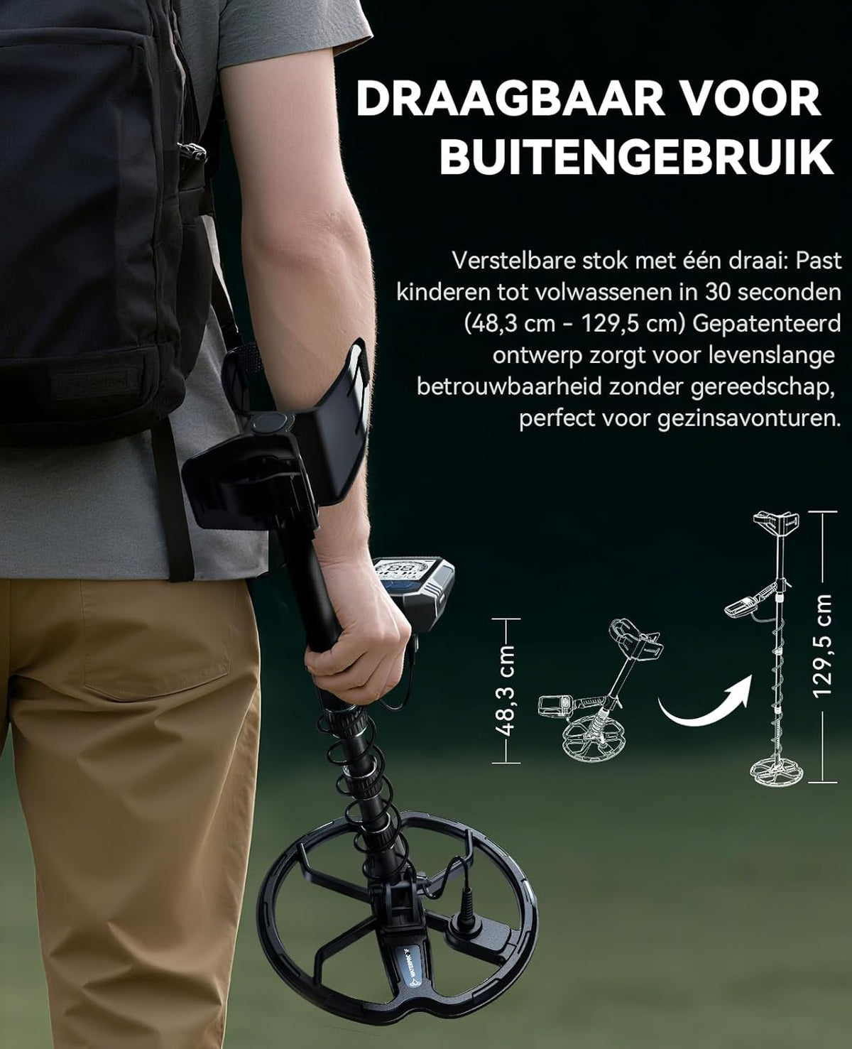 Metaaldetector Voor Volwassenen – Schatzoeker – Goudzoeker – Metaalzoeker – Detectieapparaat – Dubbele D-Spoel 28 Cm – IP68 Waterdicht