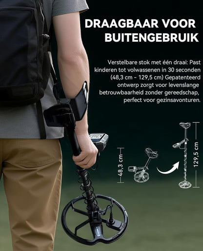 Metaaldetector Voor Volwassenen – Schatzoeker – Goudzoeker – Metaalzoeker – Detectieapparaat – Dubbele D-Spoel 28 Cm – IP68 Waterdicht
