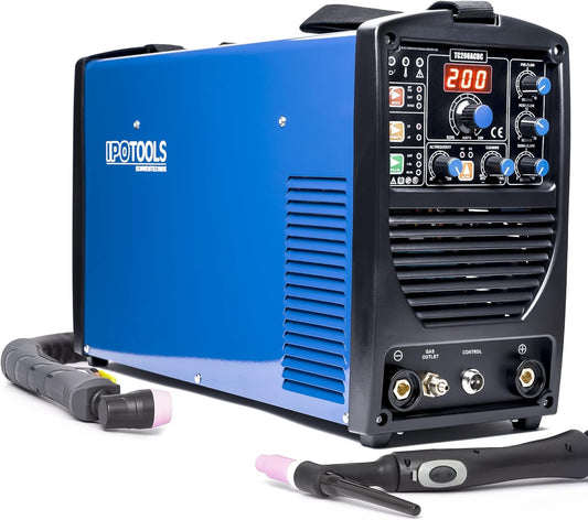 IPOTOOLS TC200ACDC TIG lasapparaat - TIG boog lasapparaat met 200 A 230 V IGBT, 3-in-1 TIG-station, MMA elektroden, draagbaar lasapparaat, 7 jaar garantie