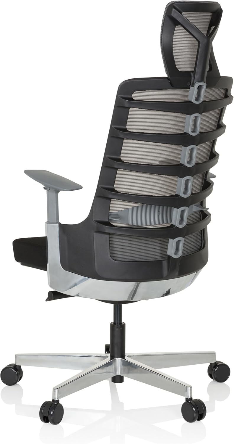 hjh OFFICE 640400 Professionele bureaustoel SKARIF stof zwart/grijs ergonomische draaistoel met flexibele rugleuning, zwart frame
