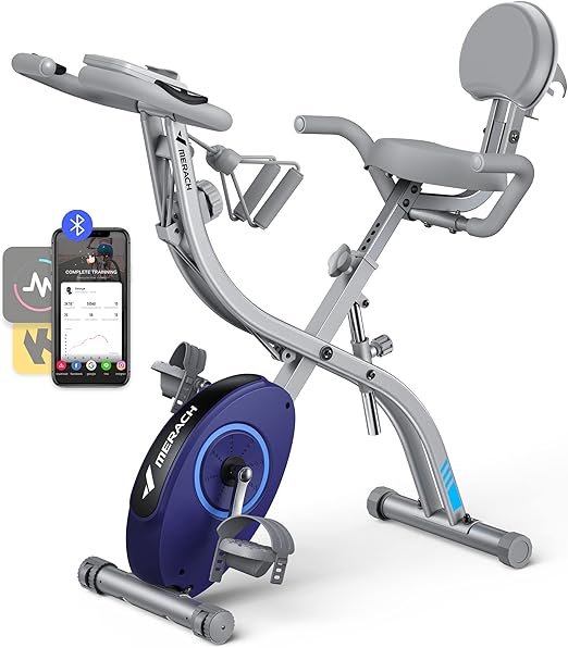 Hometrainer – Indoorfiets – Fitnessfiets – Ergometer – Ligfiets – 4-In-1 Multifunctioneel – 16 Verstelbare Magnetische Weerstandniveaus – Compact & Inklapbaar – Blauw