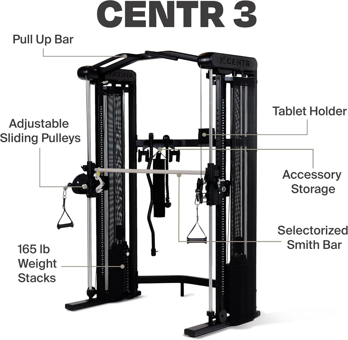 Centr Functional Trainer for Home Gymnastics - Multifunctional Cable Machine Home Gym System - Training Weight Machine for Strength Training - Compact Exercise and Fitness Equipment Set for the - QUORE