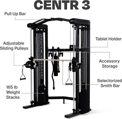 Centr Functional Trainer for Home Gymnastics - Multifunctional Cable Machine Home Gym System - Training Weight Machine for Strength Training - Compact Exercise and Fitness Equipment Set for the - QUORE