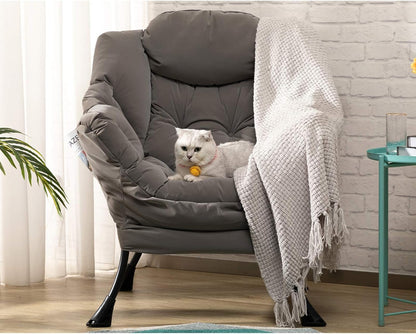 Luie stoel lounge stoel met armleuningen en zijvak relax fauteuil met moderne waterproof stof en stalen frame, Grijs