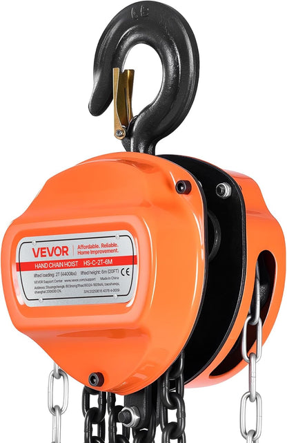 VEVOR Trekkoord met 2 T draagvermogen, handketting, 6 m hefhoogte, hoes met G80-ketting, krachtige takel, handmatige takel voor garages, magazijnen, automobielmachines, oranje
