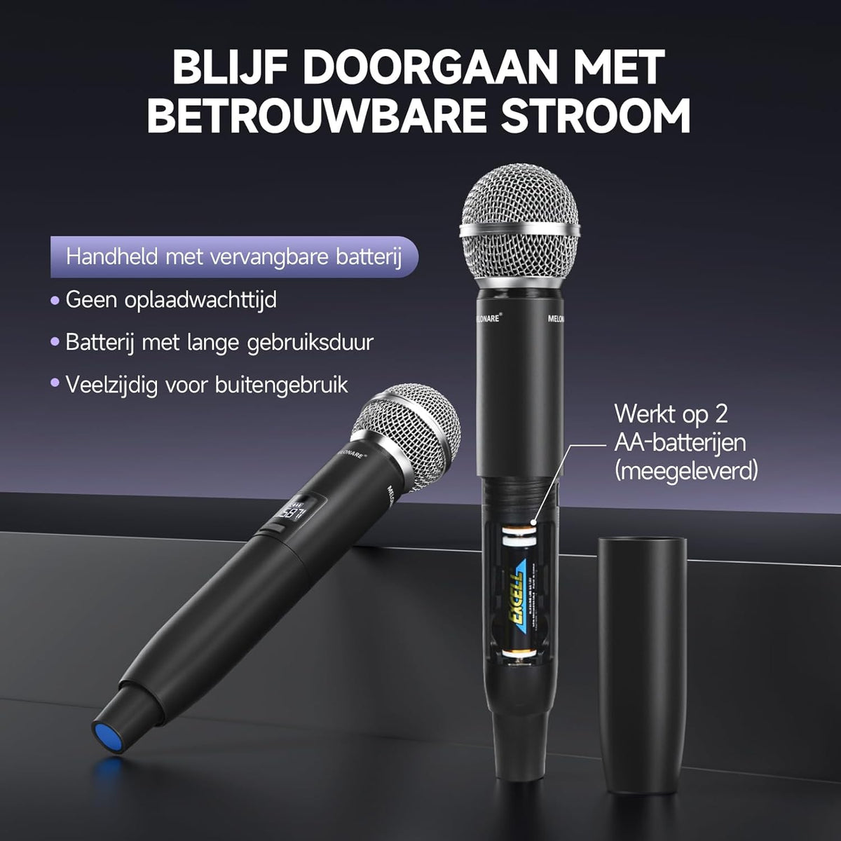 Draadloze microfoonset – Professionele microfoonset – Draadloze microfoon – UHF microfoon – Karaoke microfoon – 2 Handmicrofoons – Auto-Scan en IR-Synchronisatie – Bereik tot 100 meter