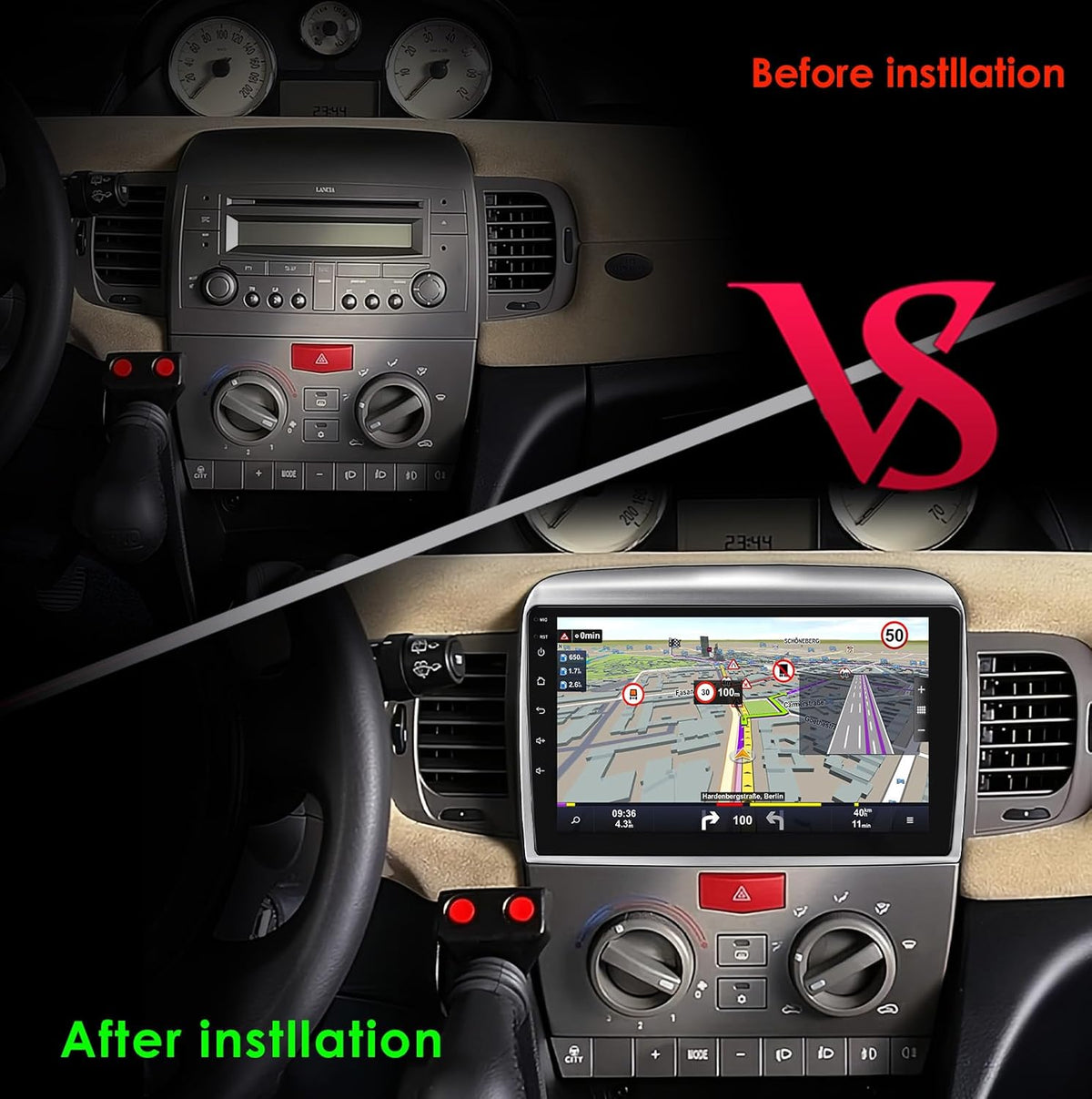 Ossuret Autoradio voor Lancia Ypsilon (2006-2011), 9 Inch Android 13 Aanraakscherm 2+32GB GPS Navigatie met Carplay Android Auto WiFi Bluetooth Stuurwielbediening DSP USB