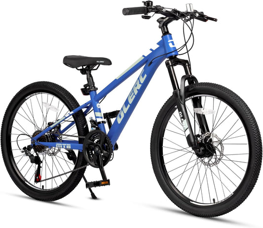 Glerc Skyline Kindermountainbike voor jongens en meisjes, 20-24 inch kinderfiets voor 6-18 jaar oude tieners, 21 versnellingsfiets met ophanging aan de voorkant, meerdere kleuren