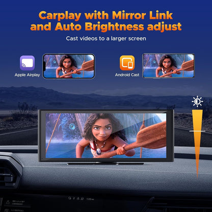 Volam 9,26'' draadloze Carplay Screen Araagbare autoradio met 4K Dash Cam, 1080p Achteruitrijcamera, A-pple Carplay Android Auto, Mirror Link, Loop Recording, GPS-navigatie, AUX/FM
