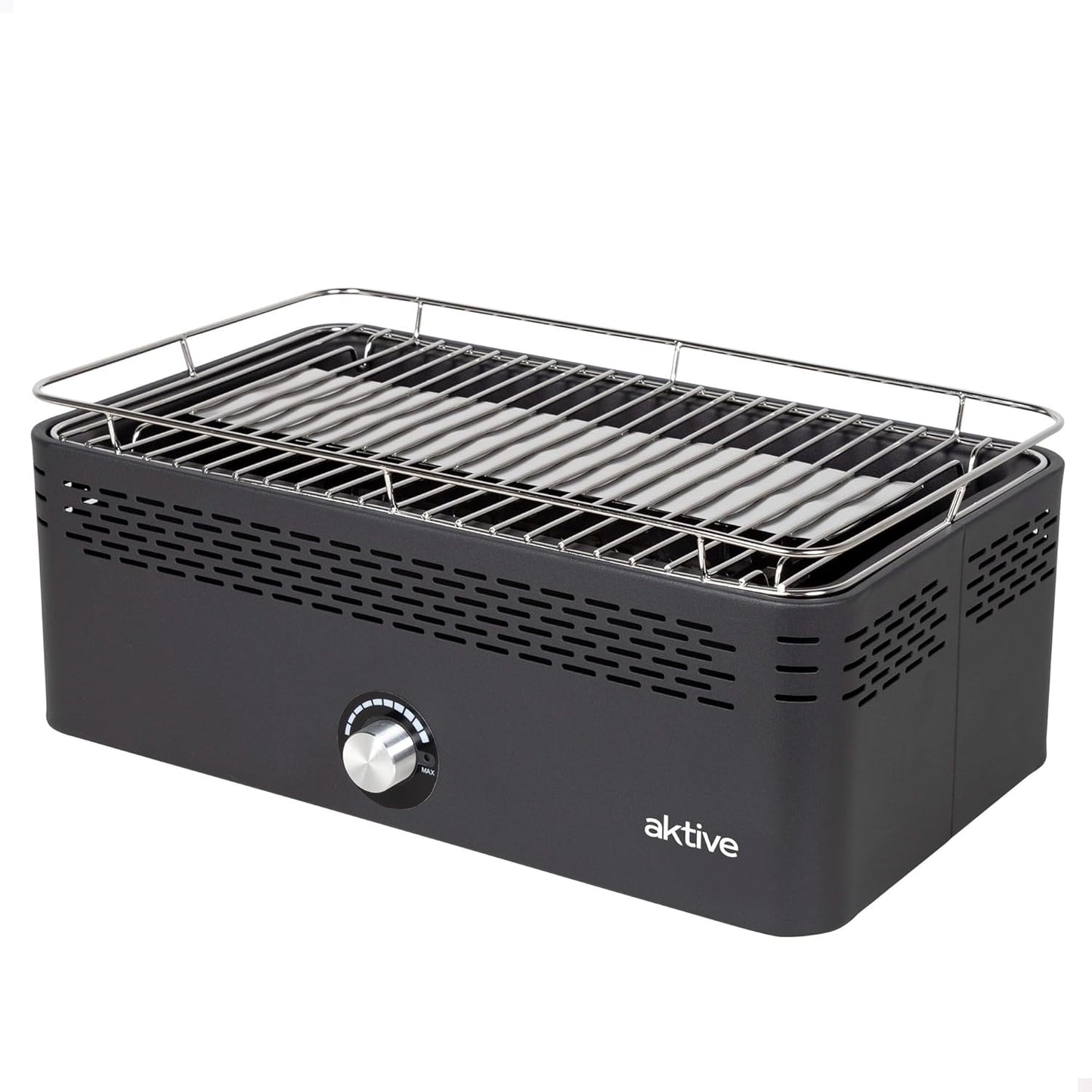 Aktive Draagbare houtskoolgrill, oplaadbaar, rookvrij, rechthoekig, druppelbescherming, afmetingen 45 x 28 x 19 cm, inclusief draagtas, terras-grill, balkon (63004)