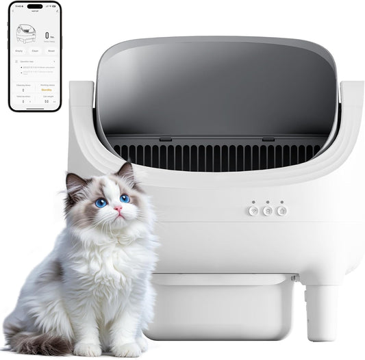 JUMMICO Automatische elektrische kattenbak, zelfreinigende kattenbak met app-bediening, 12 l, XXL-capaciteit (15 dagen), open design en 8-voudige veiligheid voor alle katten (1,5-15 kg), gezondheid