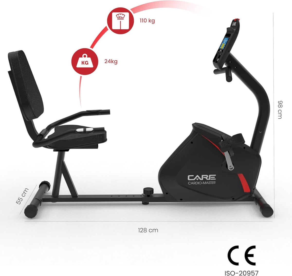 CARE FITNESS - Exercise bike - Cardio Master Connected - Adjustable & Comfortable - Shipped pedals - Magnetic resistance - 21 programs - QUORE