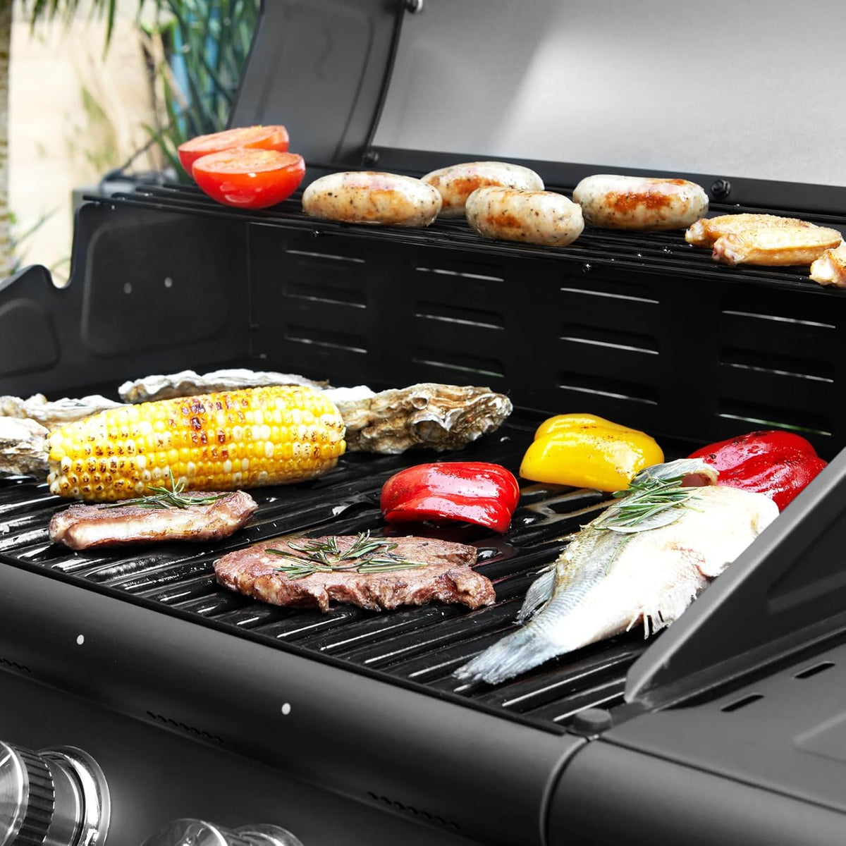 Taino RED 4+1 Gas Barbecue Grill Trolley BBQ Burners Stainless Steel Black - QUORE