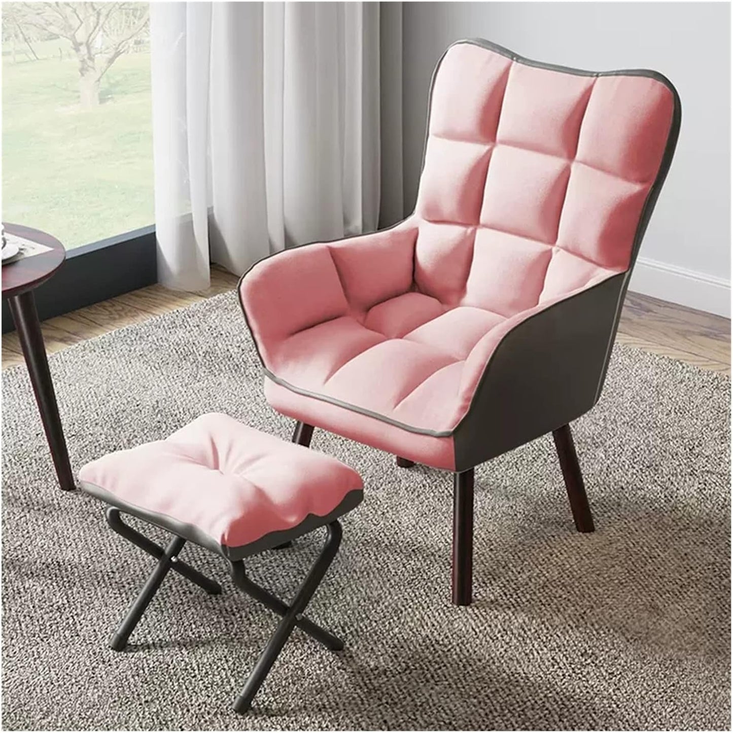 Fauteuil – Armstoel – Lounge Chair – Relaxfauteuil – Zitzak – Met Poef – Ergonomische Hoge Rugleuning – Zijkant Opbergvak – Roze Velvet