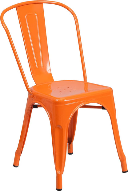 Flash Furniture Stapelbare stoel van metaal, voor binnen en buiten, kunststof, rubber, oranje, 4 stuks
