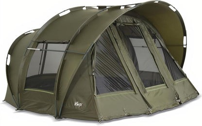 Lucx Leopard Bivvy vistent voor personen, karpertent voor 2 tot 3 mannen, visserstent Carp Dome Fishing Tent 10.000 mm, olijfgroen, 1-3 tent