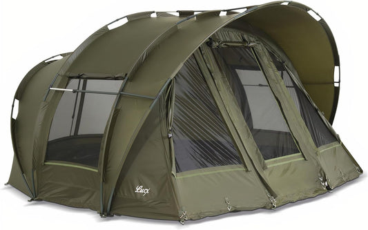 Lucx Leopard Bivvy vistent voor personen, karpertent voor 2 tot 3 mannen, visserstent Carp Dome Fishing Tent 10.000 mm, olijfgroen, 1-3 tent
