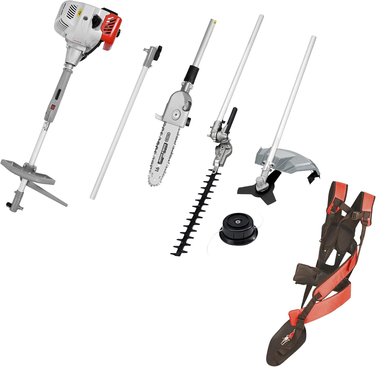 IKRA Benzine multifunctioneel tuingereedschap Multitool IBKH 52-1 4in1: bosmaaier, gazontrimmer, heggenschaar, hoogsnoeier 51,7cm³ 1,5kW