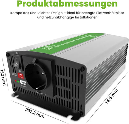 Offgridtec® PSI sinus spanningsomvormer 500W 1000W 12V naar 230V