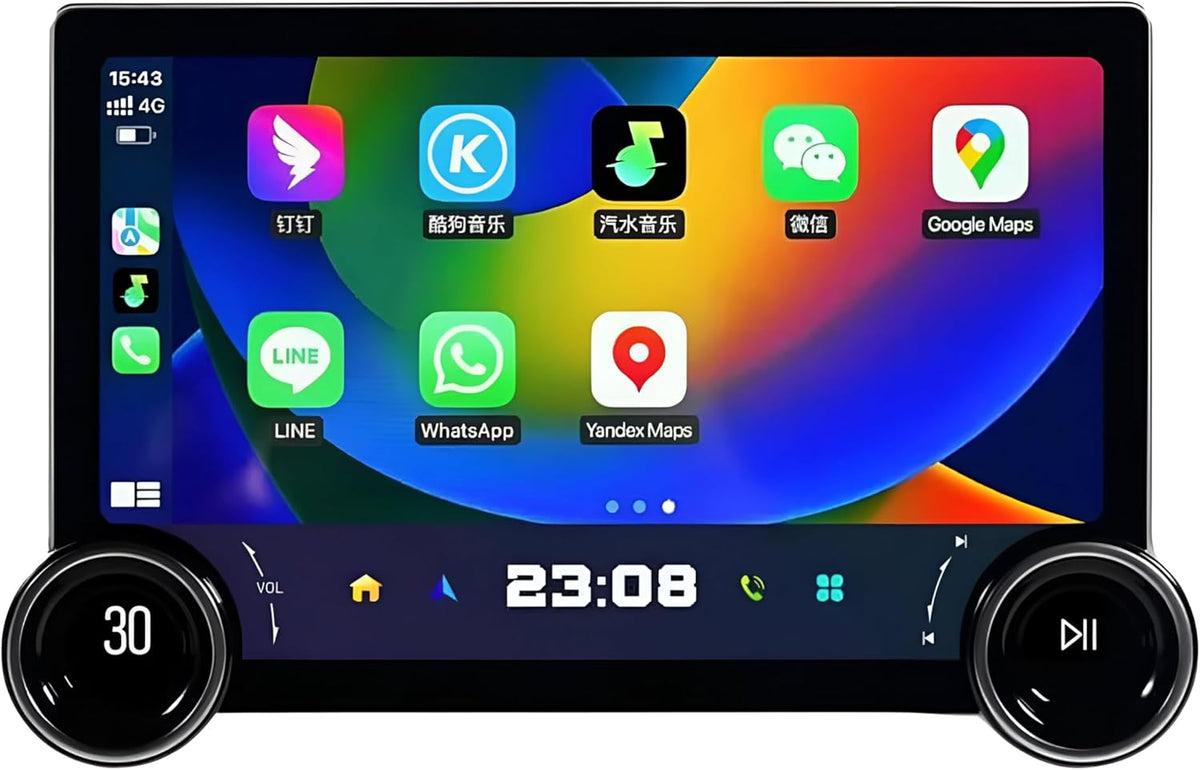 AudioTune Autoradio, 10,1 inch met Android 13 display, Apple Carplay Android auto, draadloos, stereo, bluetooth radio, autodisplay, autodisplay, automonitor, met navigator + FM-handgrepen, USB
