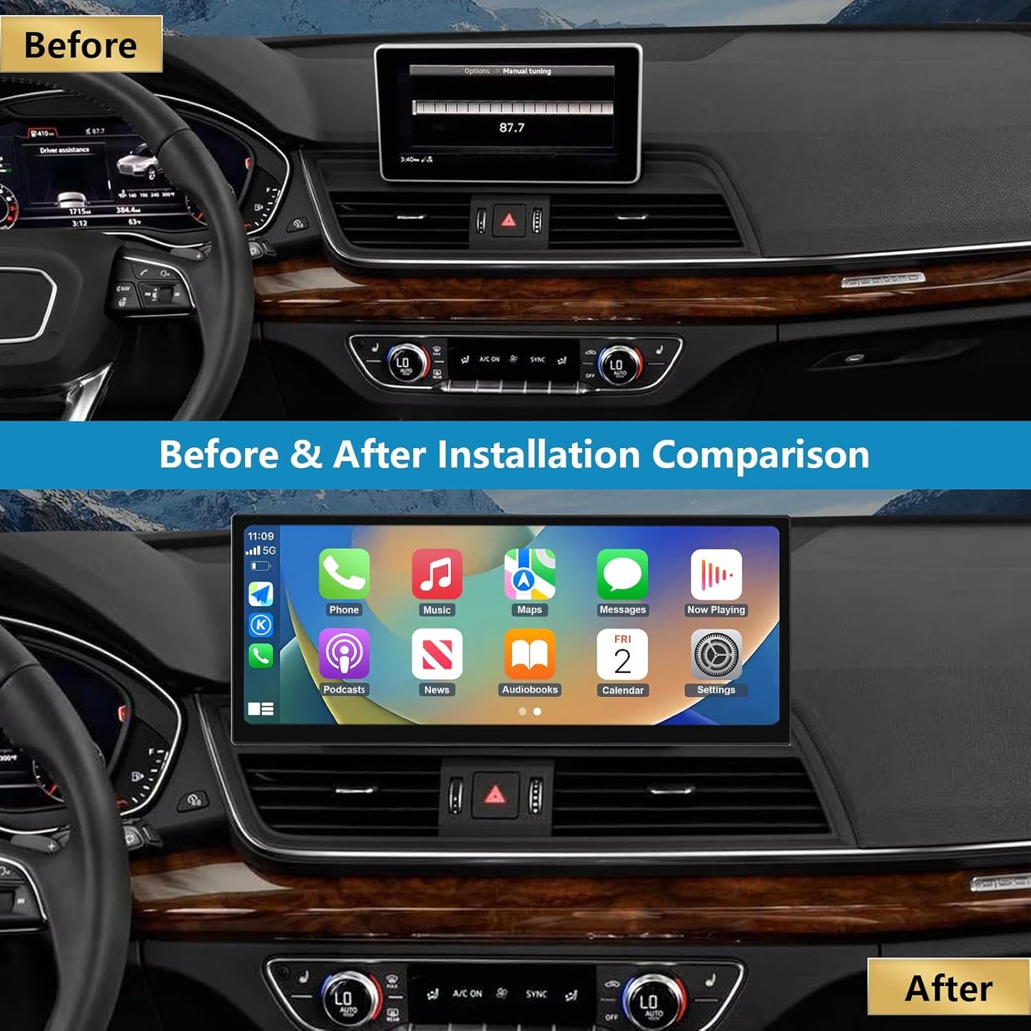 12,3 inch Autoradio – Multimedia Systeem – Navigatie Unit – CarPlay Scherm – Android Auto Interface – Draadloze Connectiviteit – Originele Functies Behoud – Heldere 1920x720 Resolutie