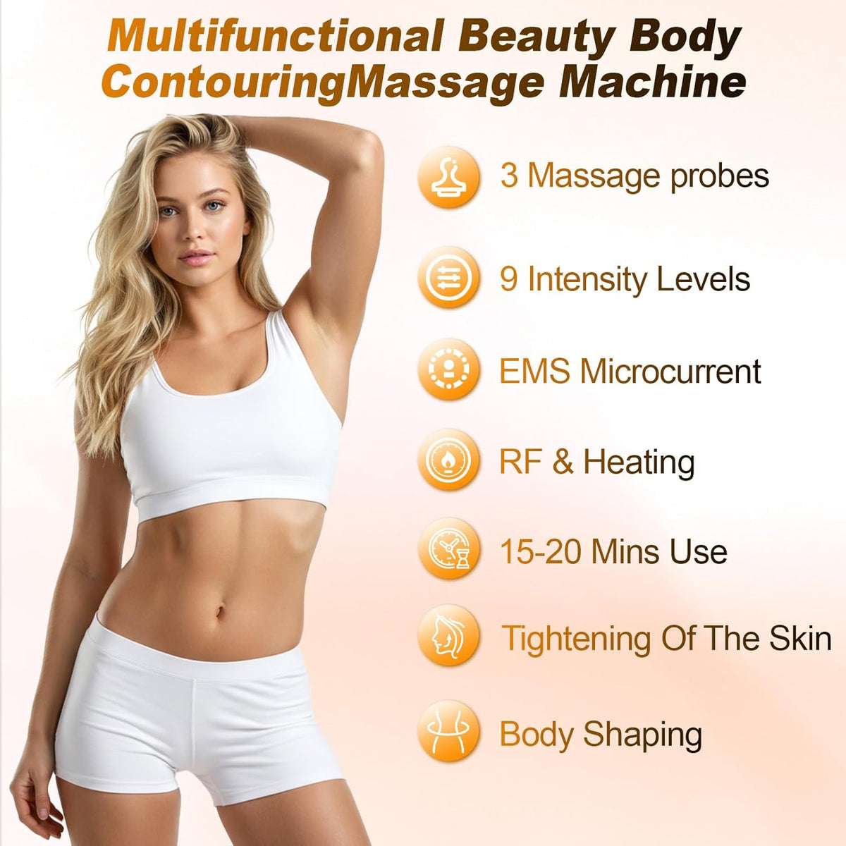 3-In-1 Radiofrequentie-Apparaat Voor Gezicht En Lichaam – Cellulitis Massageapparaat – 40K Cavitatie-Apparaat – RF Apparaat – EMS Apparaat – 3 Massagekoppen – 9 Intensiteitsstanden
