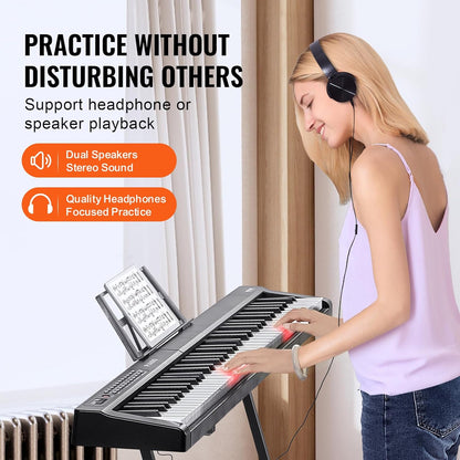 Digitale piano – Keyboard – Elektrische piano – E-Piano – Piano met toetsenbord – 88 Toetsen Halfzwaar – 1000 Tonen, 1000 Ritmes, Ingebouwde Luidsprekers, Bluetooth 5.0, USB En MIDI