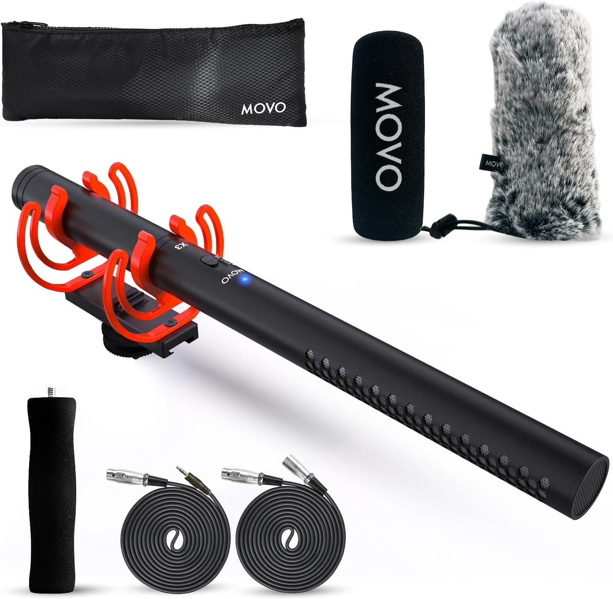 Movo X3-II 11" XLR Shotgun Microfoon voor Camera - Supercardioïde Condensator Shotgun Mic voor DSLR, Content Creatie, Video en Filmmaken - Directionele Boom Mic met Rycote Shockmount, Grip