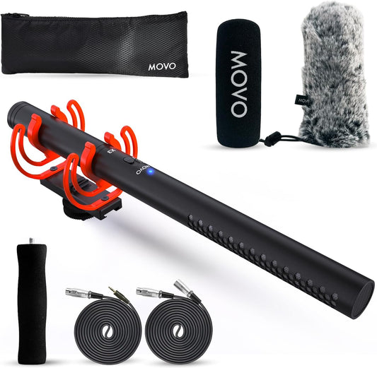 Movo X3-II 11" XLR Shotgun Microfoon voor Camera - Supercardioïde Condensator Shotgun Mic voor DSLR, Content Creatie, Video en Filmmaken - Directionele Boom Mic met Rycote Shockmount, Grip