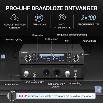 Draadloos microfoonsysteem – Draadloze microfoon, microfoonset, karaoke microfoon, set van 2 – Auto-Scan & IR-Koppeling – Bereik Tot 100 Meter