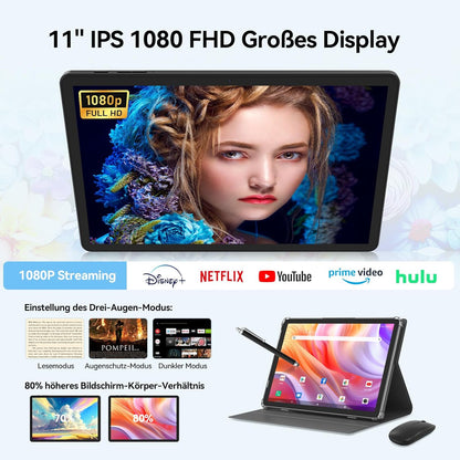 FEONAL 11 Inch Android 15 Tablet Octa-Core 16GB RAM 128GB ROM+1TB, 13MP+8MP Camera, 5G WiFi & Bellen, Met Muis/Toetsenbord/Pen
