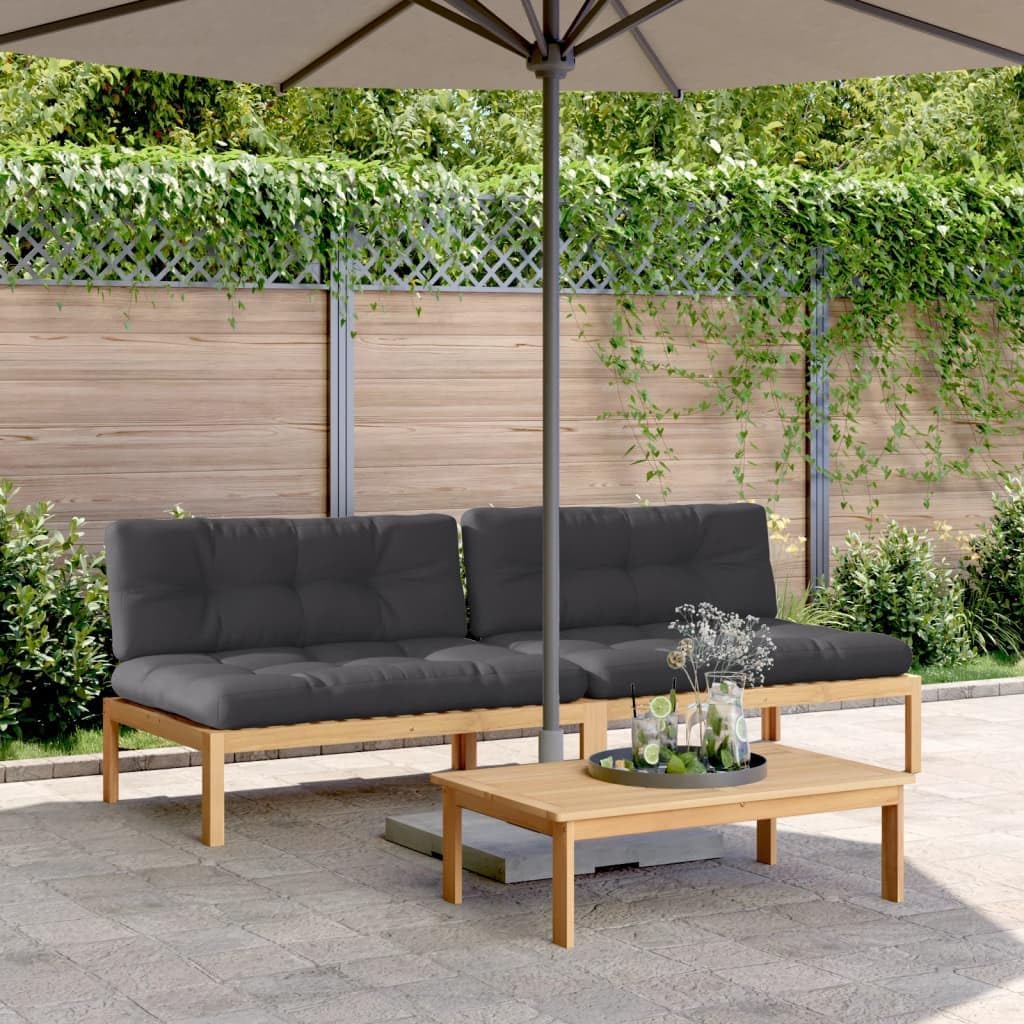 vidaXL Garden center benches 2 pc pallet with cushions solid acacia wood,garden bench,lounge chair garden,garden bench lounge,garden furniture,outdoor bench,bench outdoor