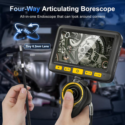 Endoscoopcamera, 6,2 mm, 360 graden draaibaar, 5 inch HD 1080p, inspectiecamera met licht, buiscamera, camera's met 6 leds, IP67 waterdicht, 1 m kanaalcamera, stuurendoscoop